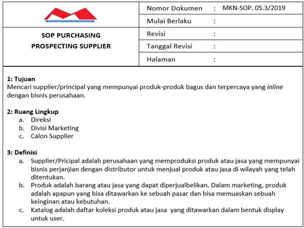 Standar Operasional Prosedur Purchasing - Prospecting Supplier