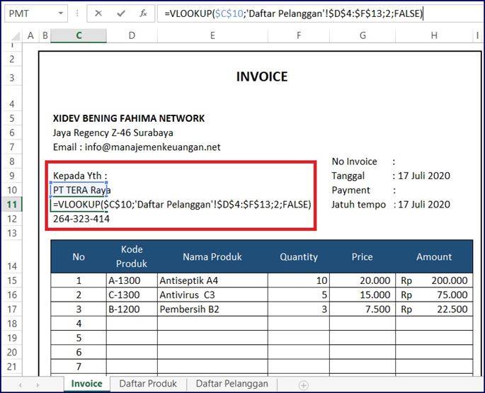 Contoh Invoice penagihan - Daftar Alamat
