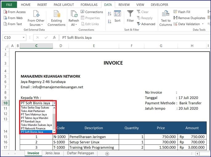 Contoh Invoice Jasa - Daftar Pengguna Jasa