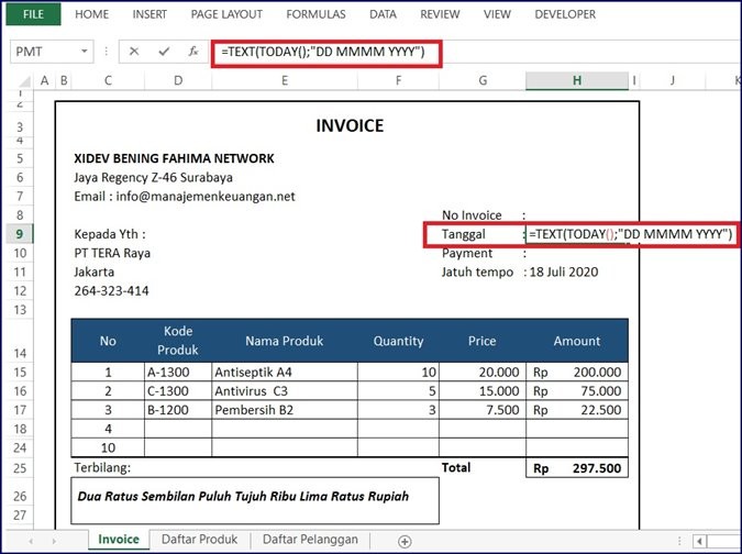 Contoh Invoice penagihan - tanggal