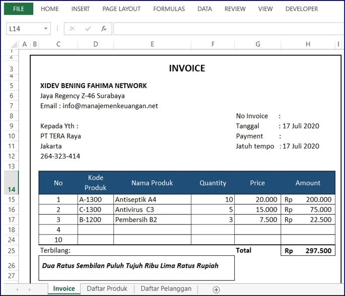 contoh invoice tagihan excel