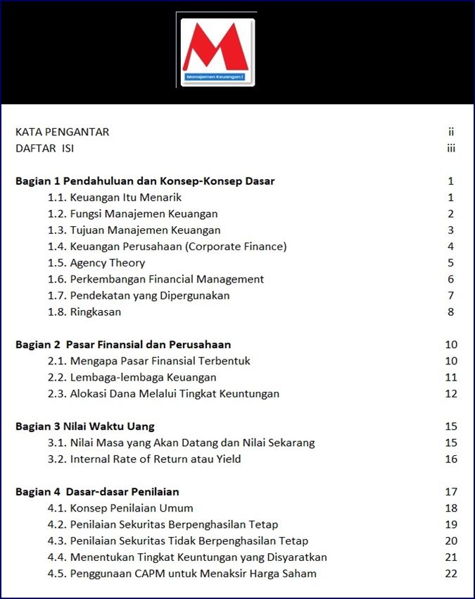 Contoh Table of Contents Buku Manajemen Keuangan