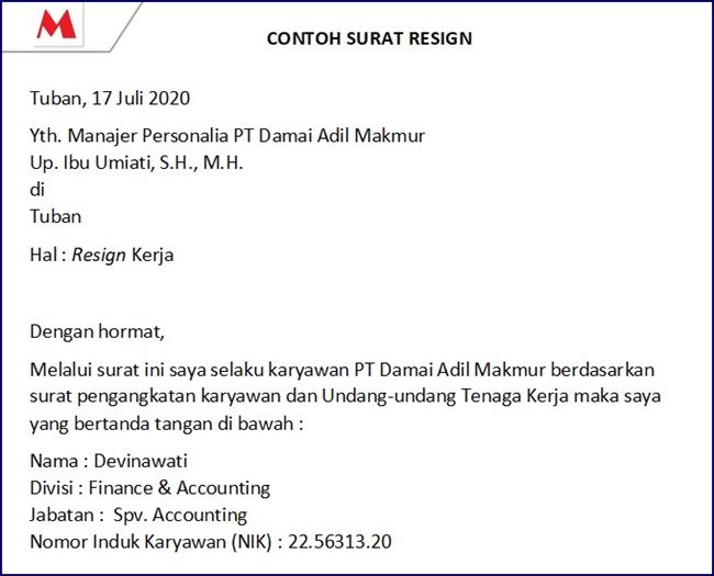 Contoh Surat Resign 